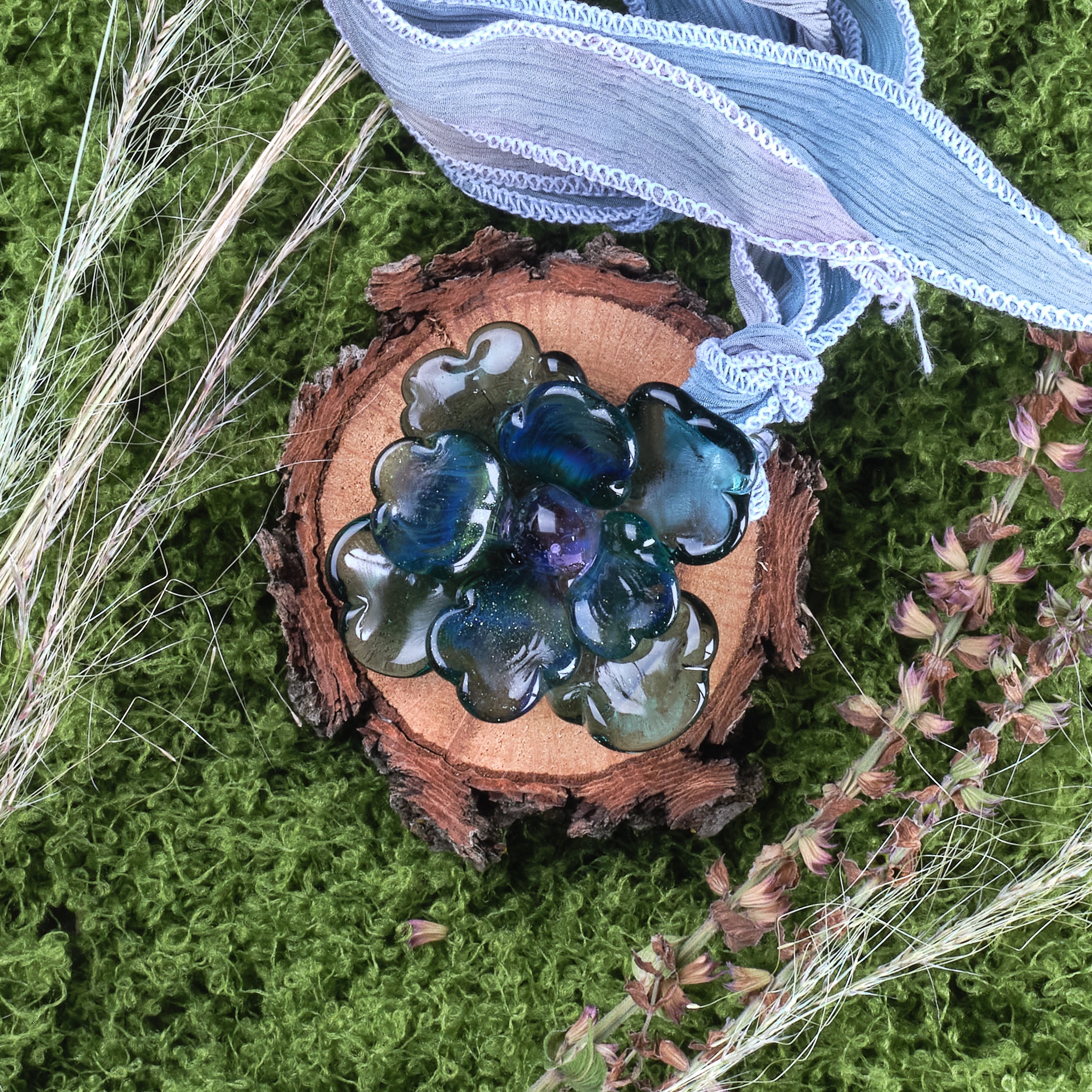 Seafoam Blossom Glass Pendant