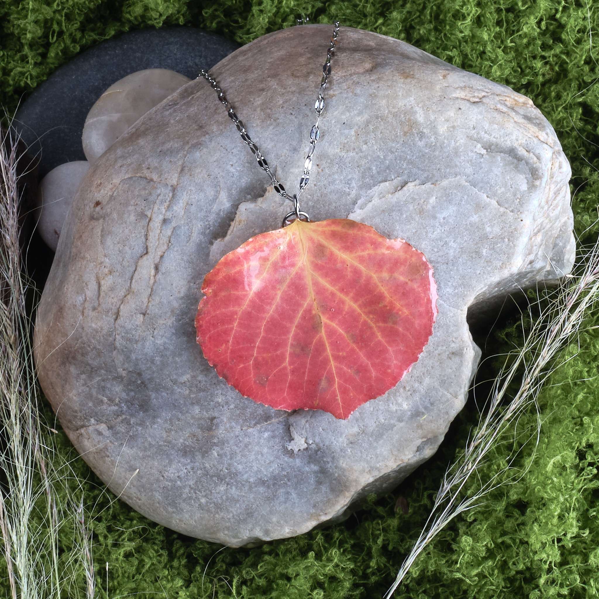 Crimson Aspen Leaf Pendant