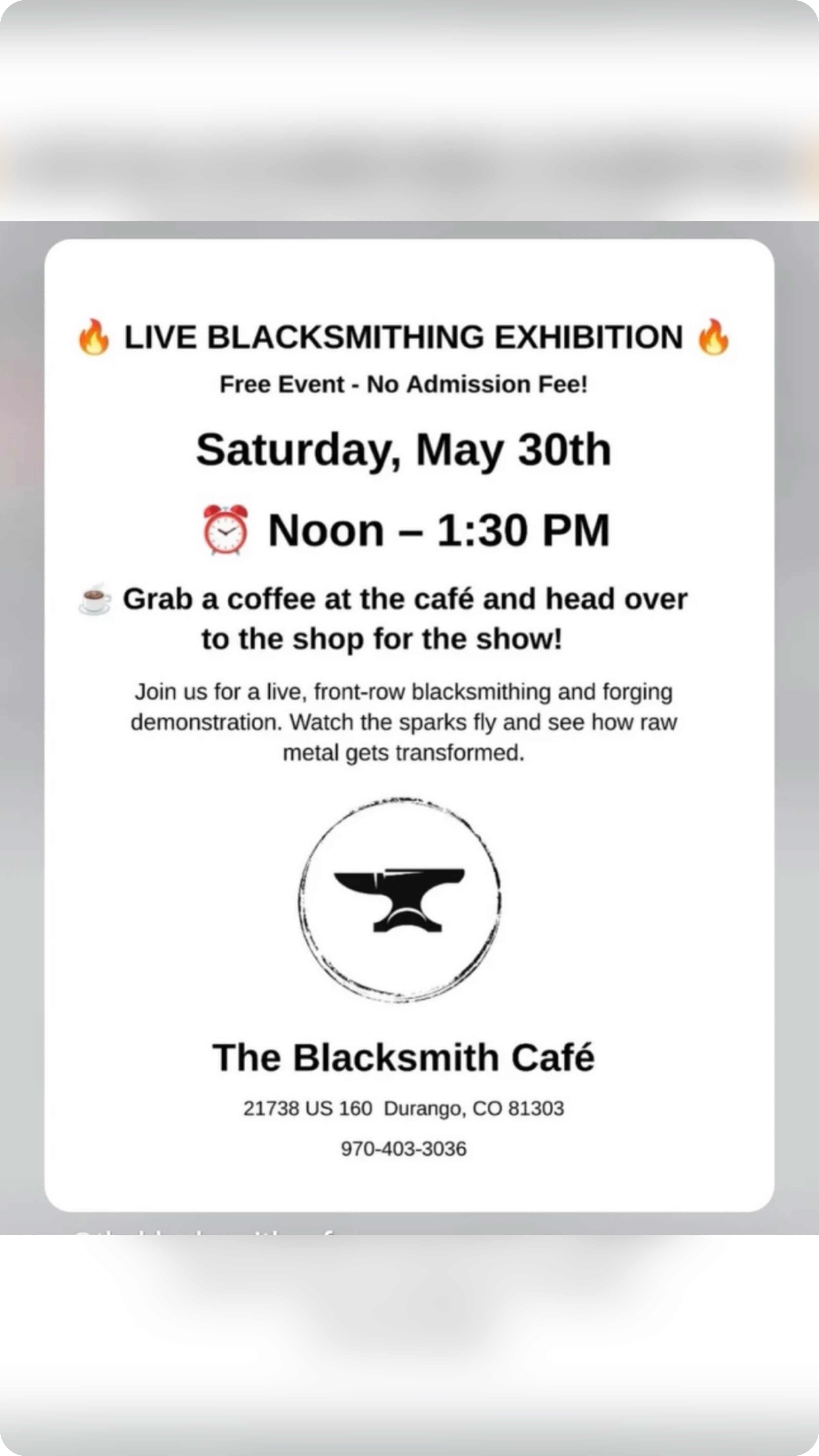 We always get asked when live forging is happening. Well now we're scheduling a day and time so you don't miss our blacksmith in action! For this week, Nate will be forging tomorrow,Sat 5/30 from 12-1:30. And if you want something more in depth and personal, sign up for a blacksmithing class on our site. Link in bio. See you tomorrow! 🔥🔥☕️