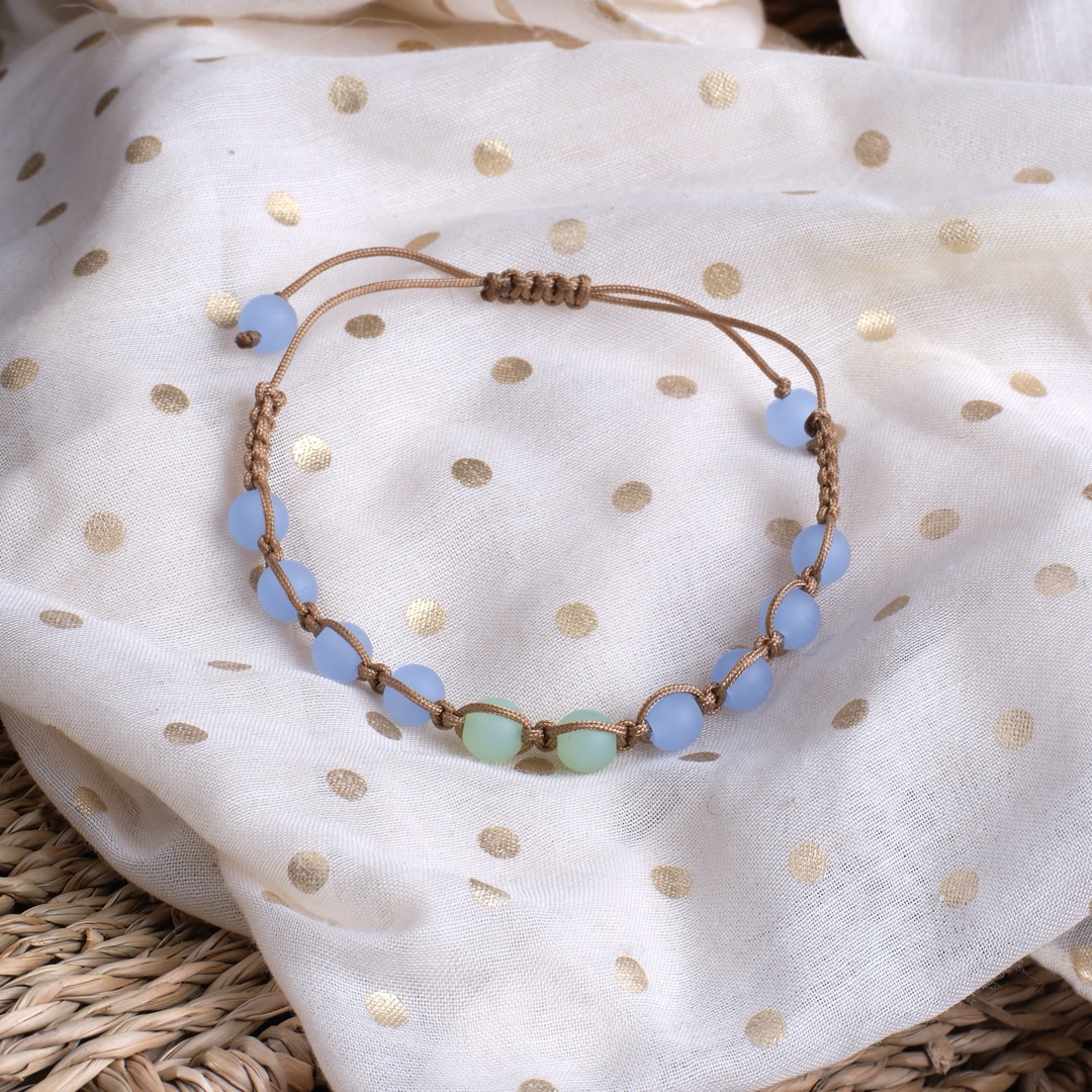 Beach glass beaded macrame adjustable bracelet