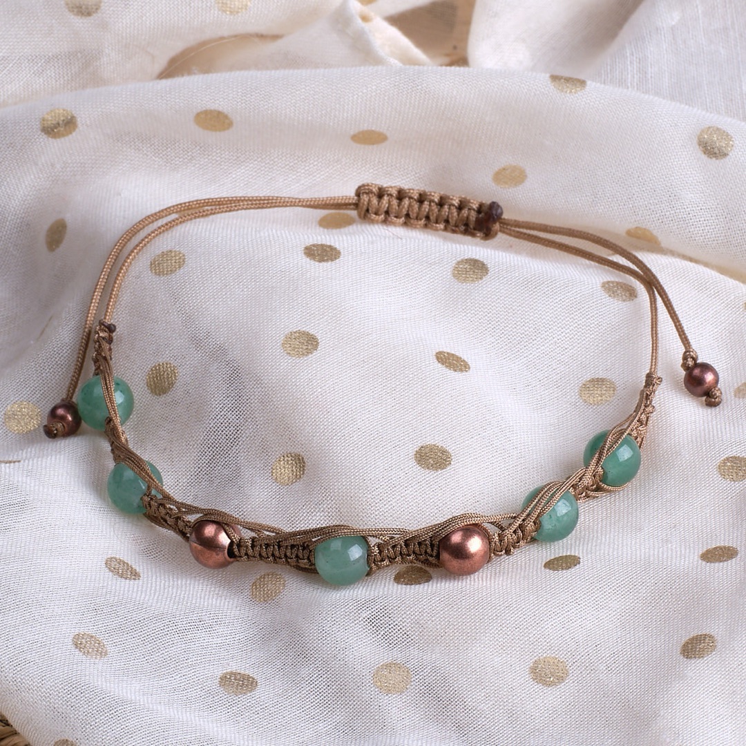 Green Quartz and Copper Macrame Bracelet