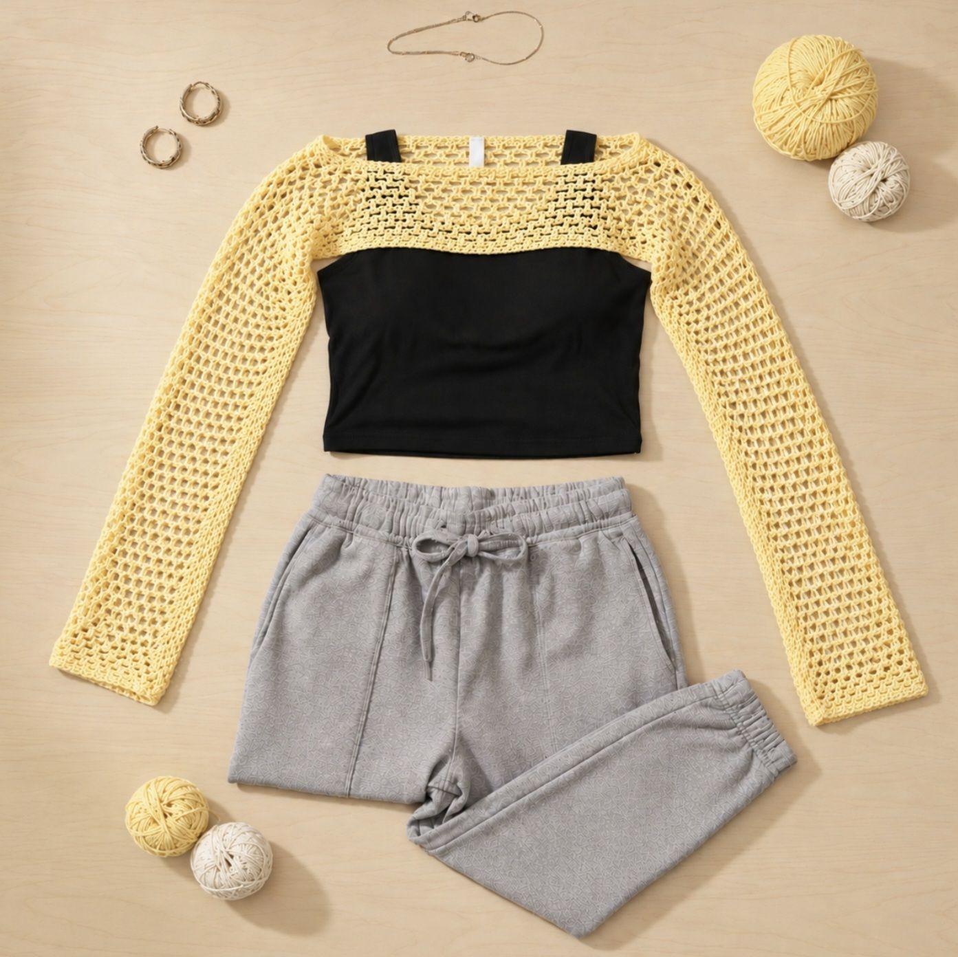 Butter yellow crochet mesh long sleeve bolero size medium🧈