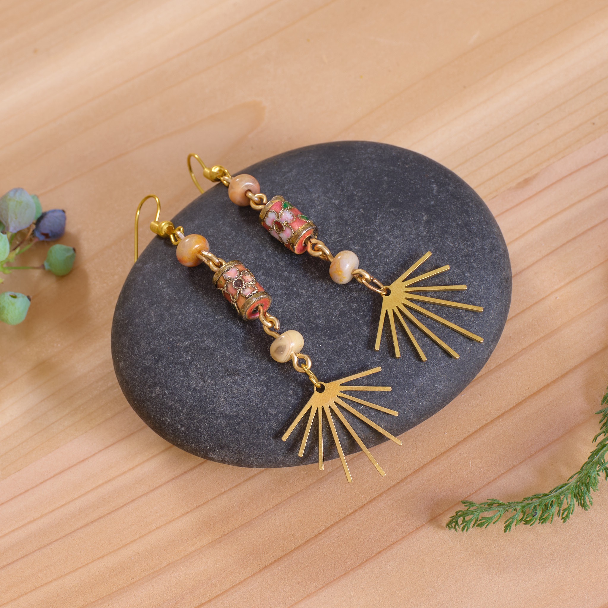 Cloisonne Sunburst Fan Earrings