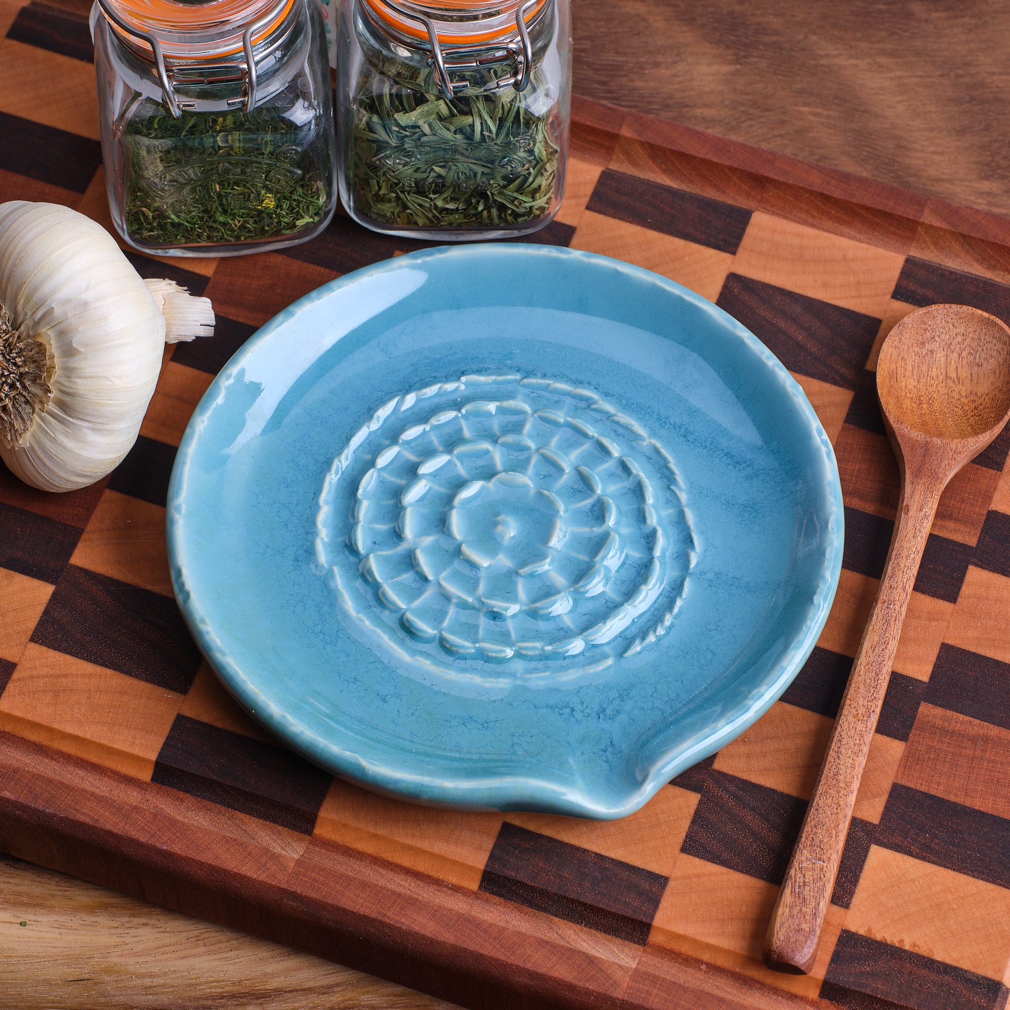 Teal Garlic Grater Plate