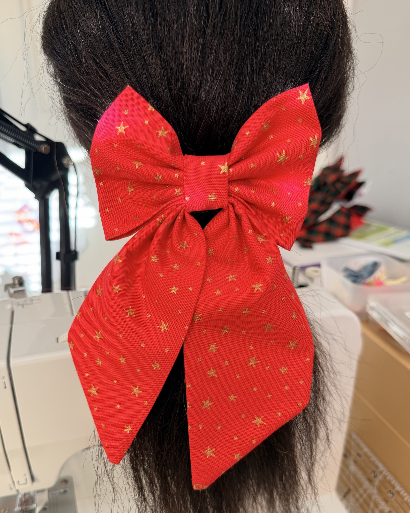 Long Tailed Red and Gold Christmas Barrette