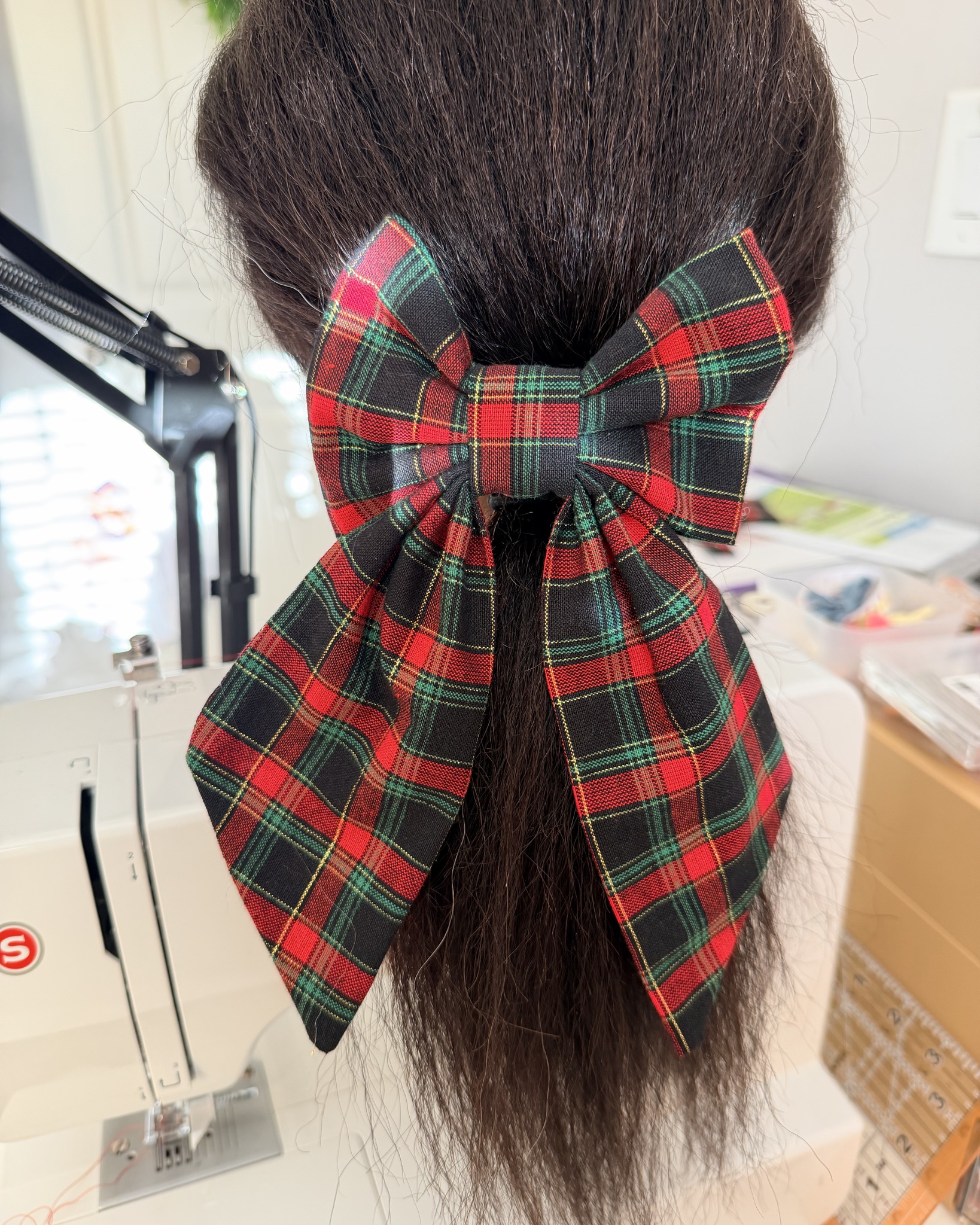 Long Tailed Tartan Christmas Barrette-Plaid Christmas Bow