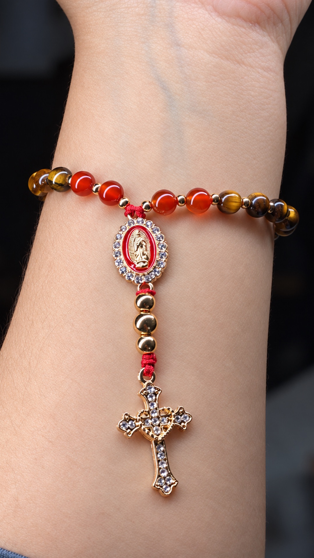 One of my best sellers so far are definitely these rosary bracelets, each is made with quartz that represents the energy and empower the soul. In this particular piece I used red agate and tiger eye with some gold details as well
Love how a simple piece can be so beautiful and special in so many ways.