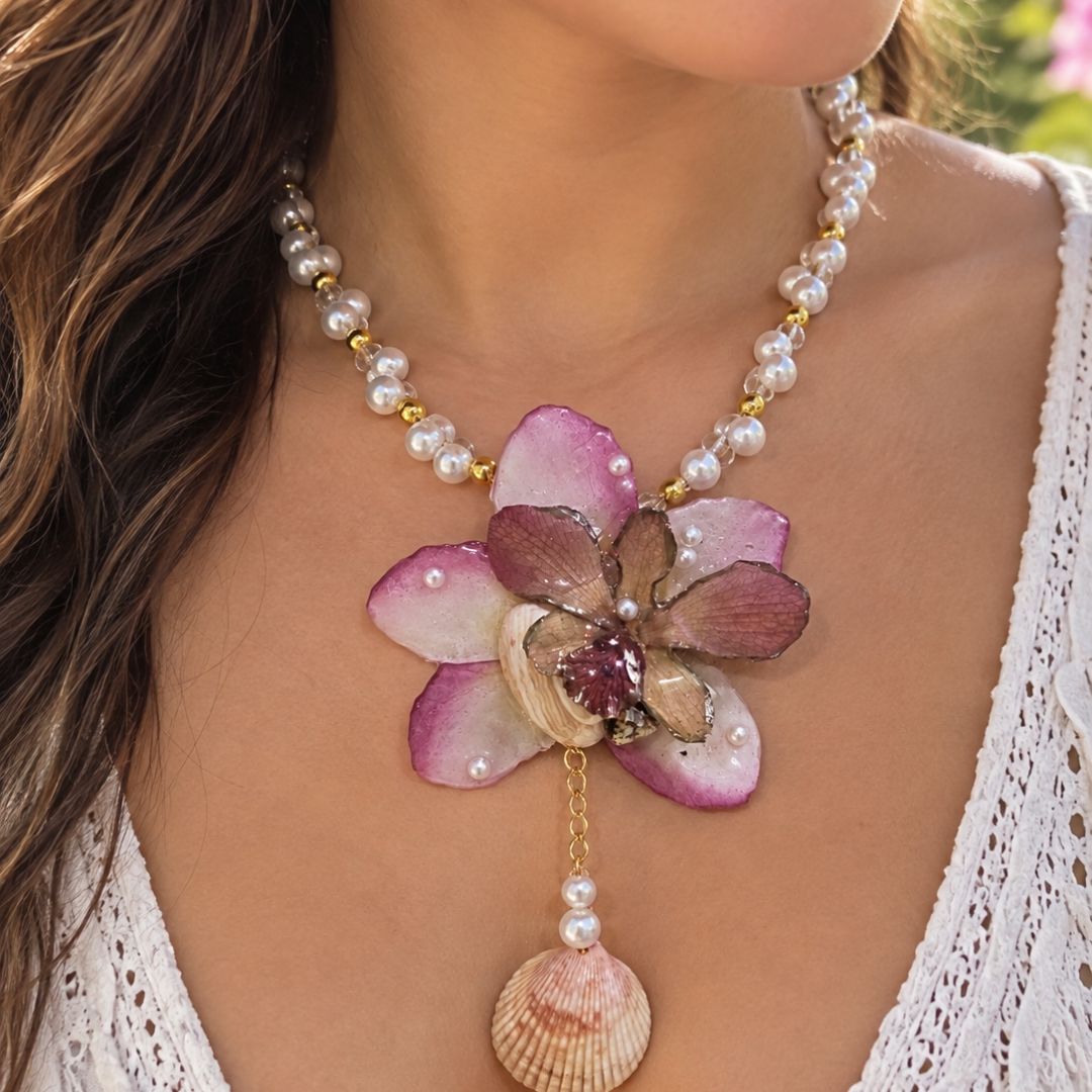 Ocean Bloom Orchid & Plumeria Statement Necklace