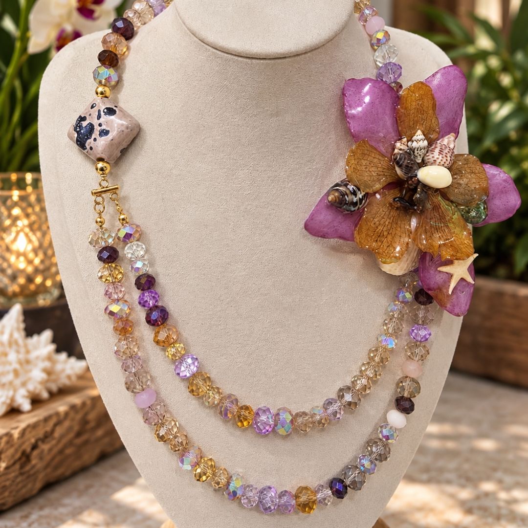 Ocean Bloom Orchid & Plumeria Statement Costal Necklace